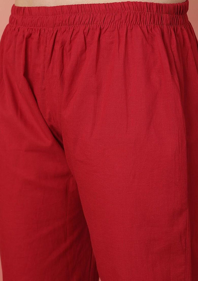 Red Printed Blended Kurta Set - Indya