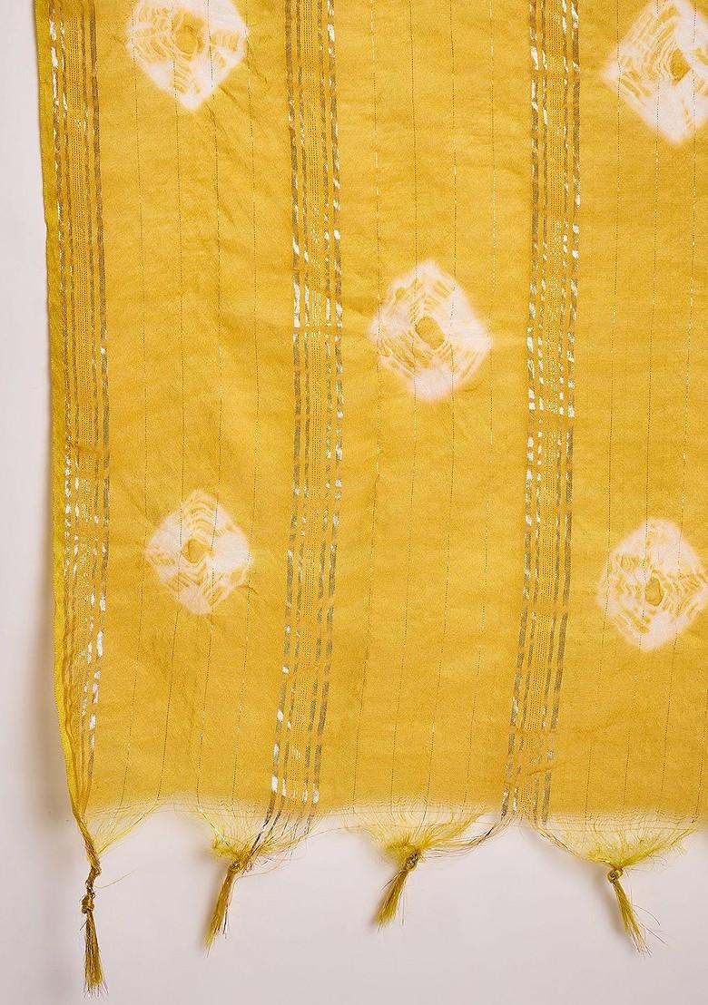 Mustard Embroidered Blended Kurta Set - Indya