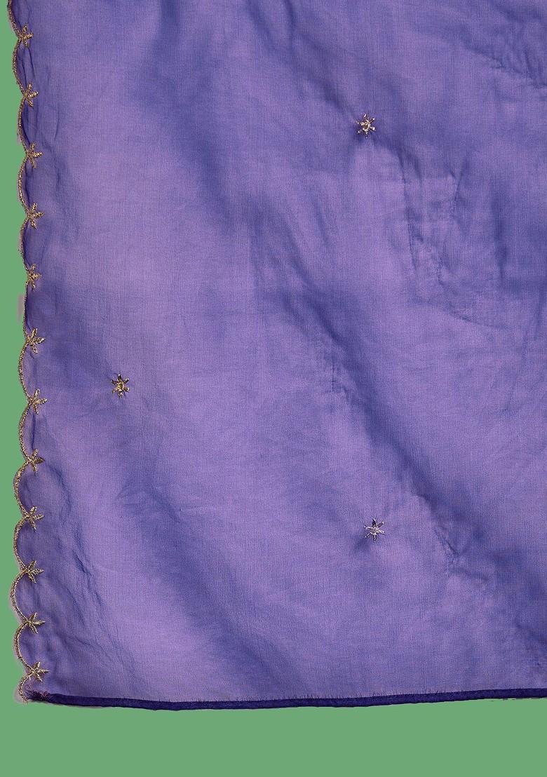 Purple Embroidered Blended Kurta Set - Indya