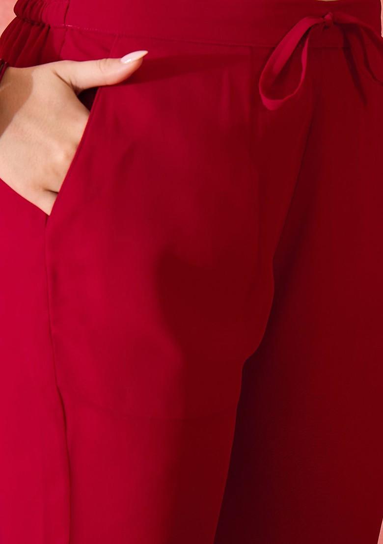 Red Sequinned Blended Kurta Set - Indya