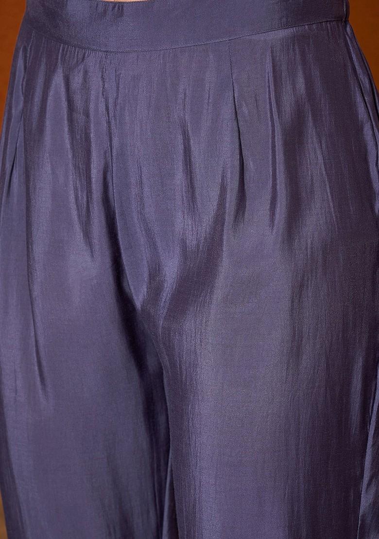 Blue Embroidered Blended Kurta Set - Indya