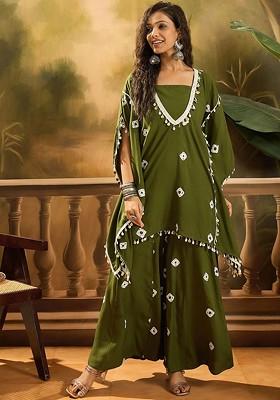 Green Printed Blended Kurta Set