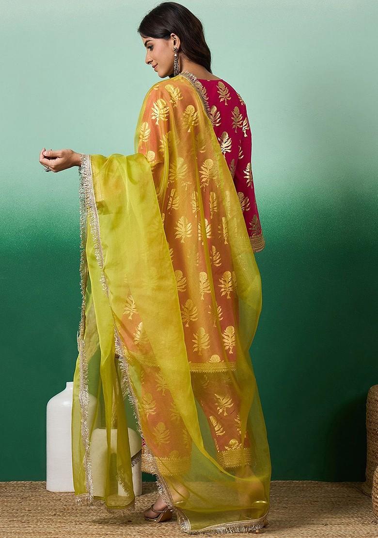 Fuchsia Printed Blended Kurta Set - Indya