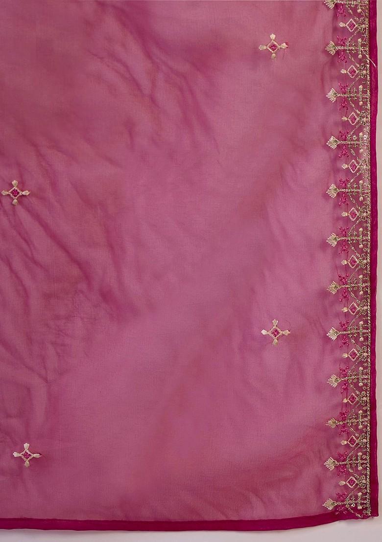 Magenta Embroidered Blended Kurta Set - Indya