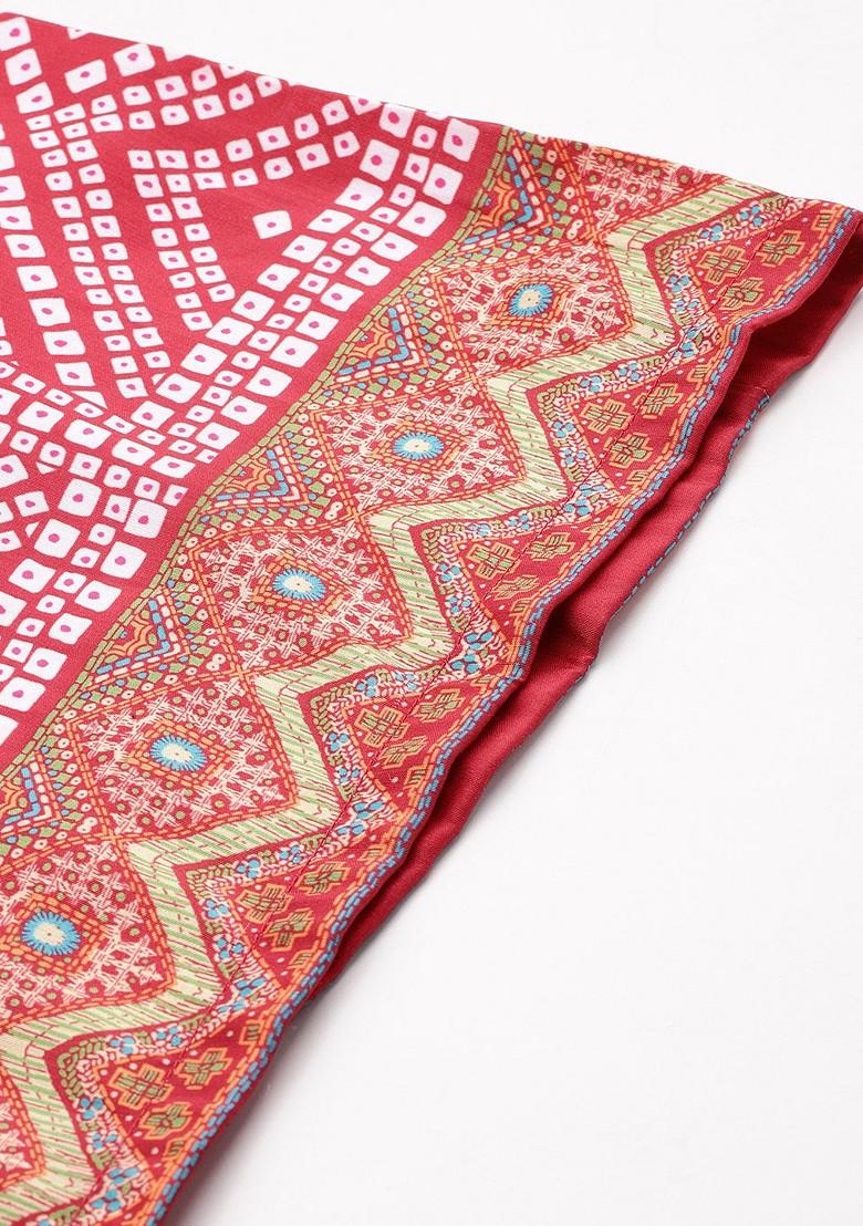 Red Printed Blended Kurta Set - Indya