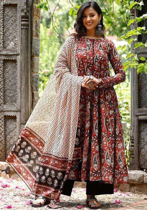 Maroon Printed Viscose Kurta Set