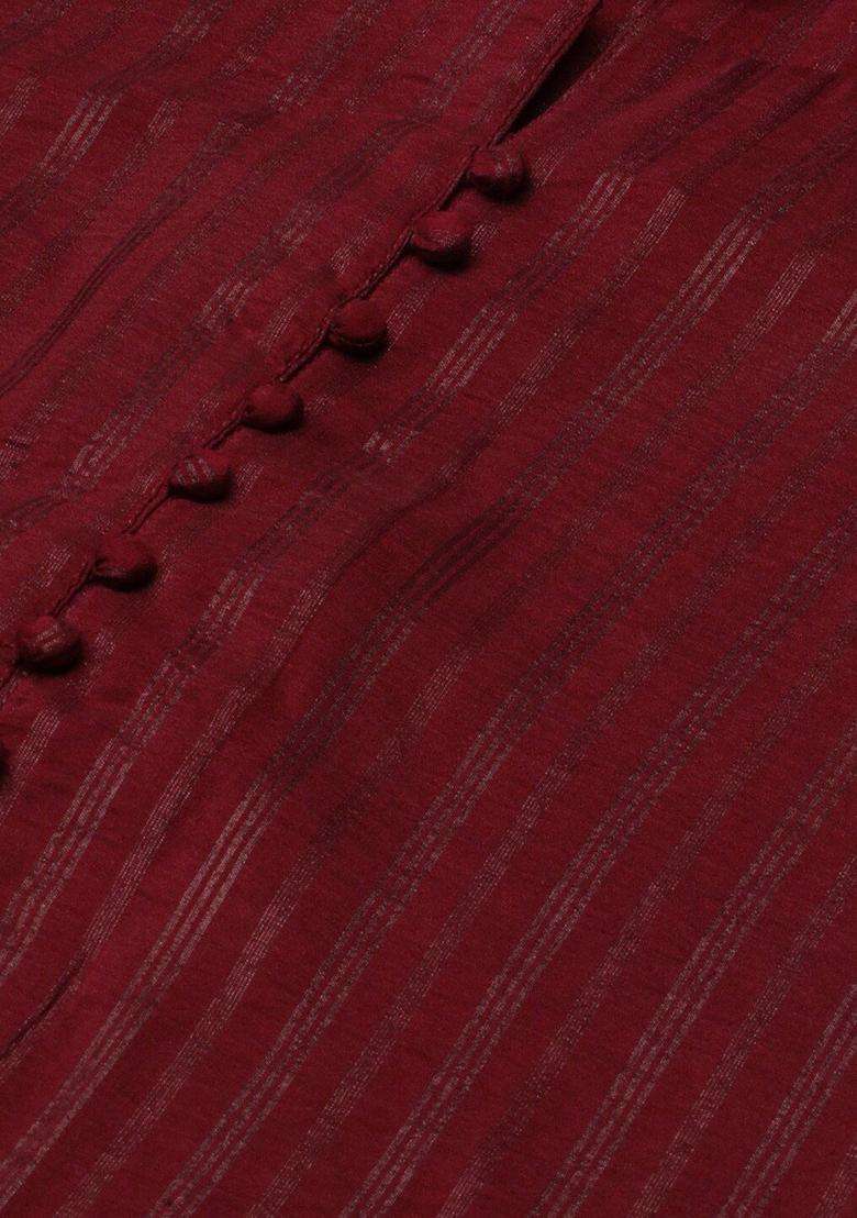 Maroon Striped Cotton Kurta Set - Indya
