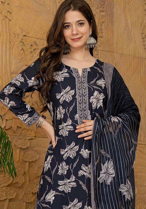 Black Printed Viscose Kurta Set