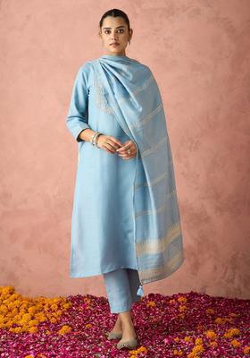 Blue Yoke Design Cotton Kurta Set