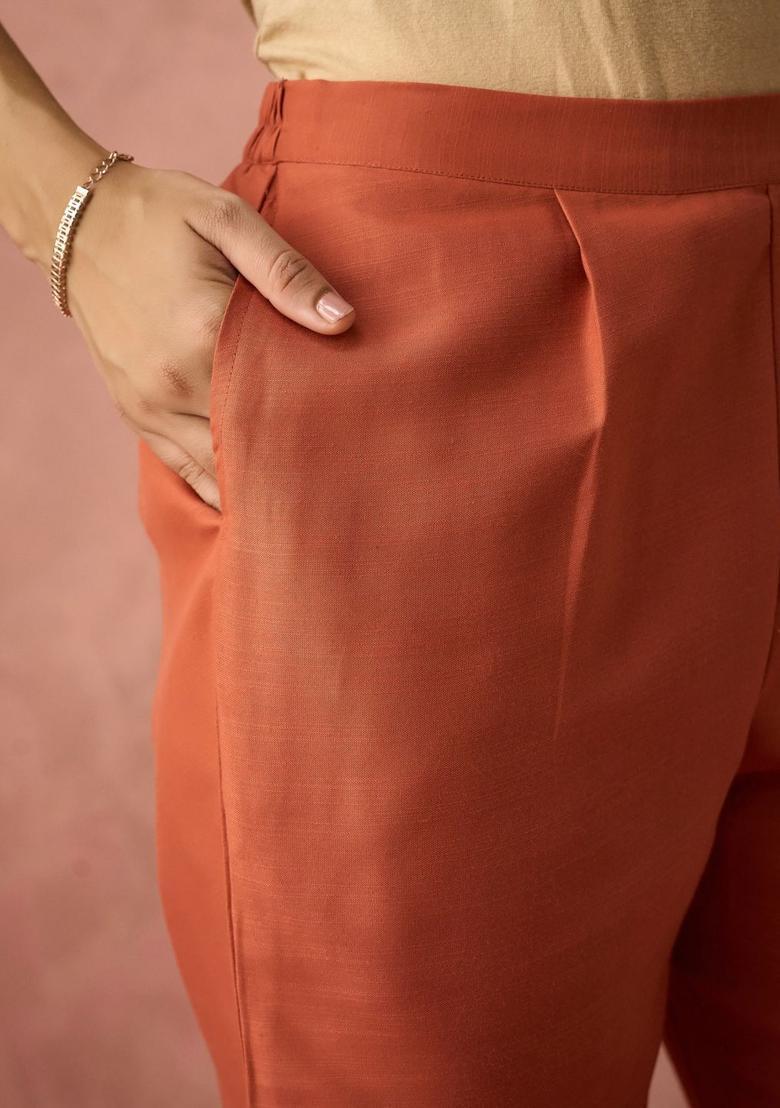 Orange Yoke Design Cotton Kurta Set - Indya