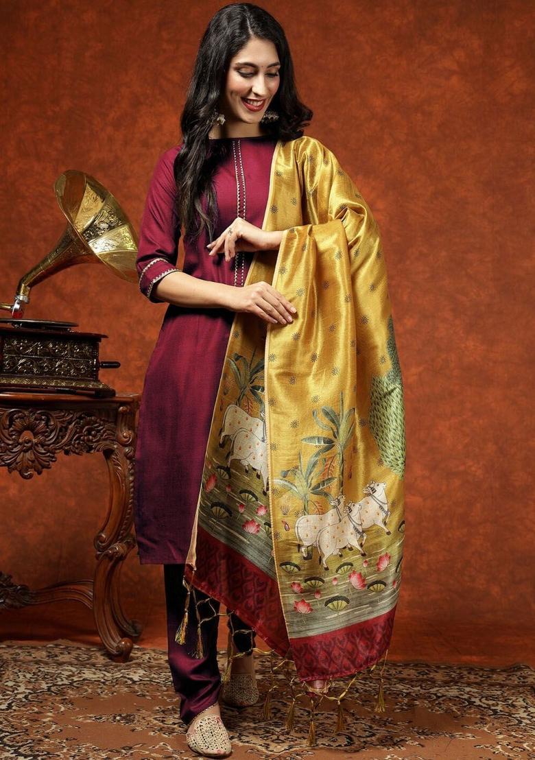 Red Yoke Design Cotton Kurta Set - Indya