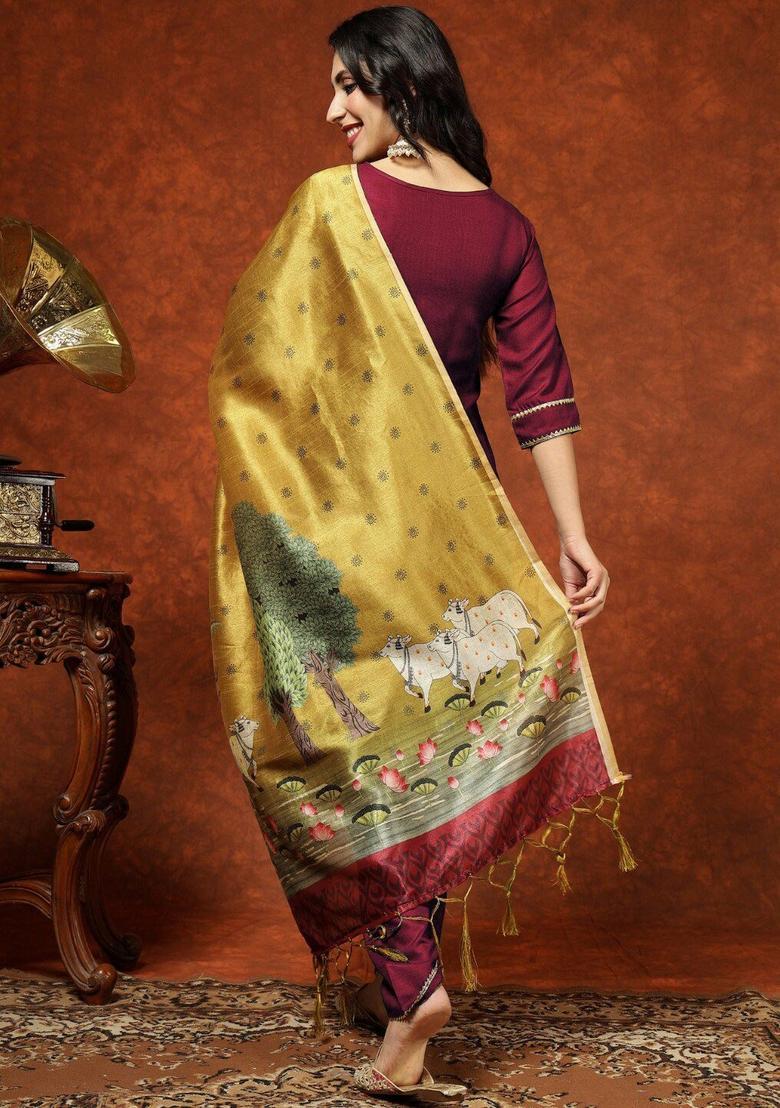 Red Yoke Design Cotton Kurta Set - Indya