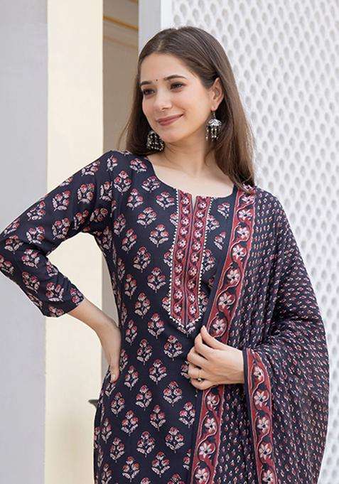Black Printed Viscose Kurta Set