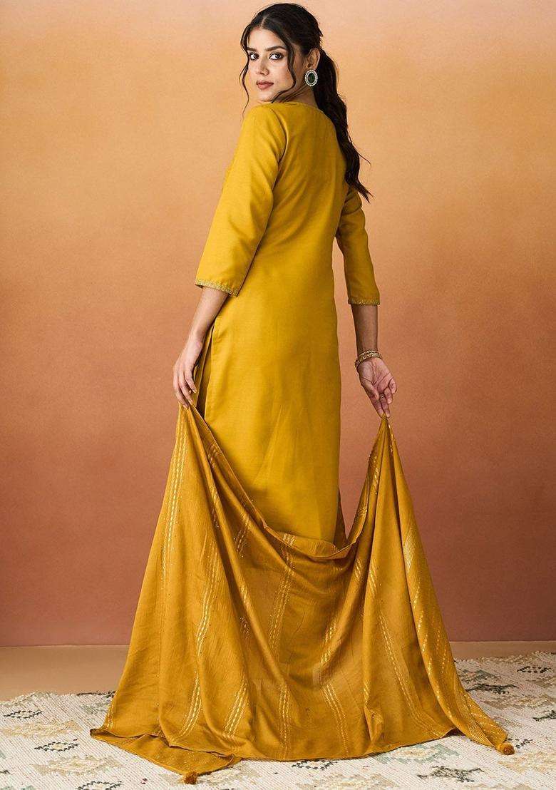 Yellow Yoke Design Cotton Kurta Set - Indya