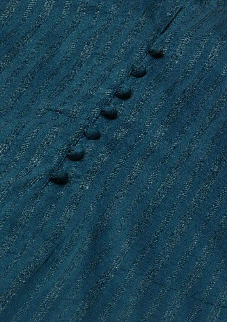 Blue Woven Design Cotton Kurta Set - Indya