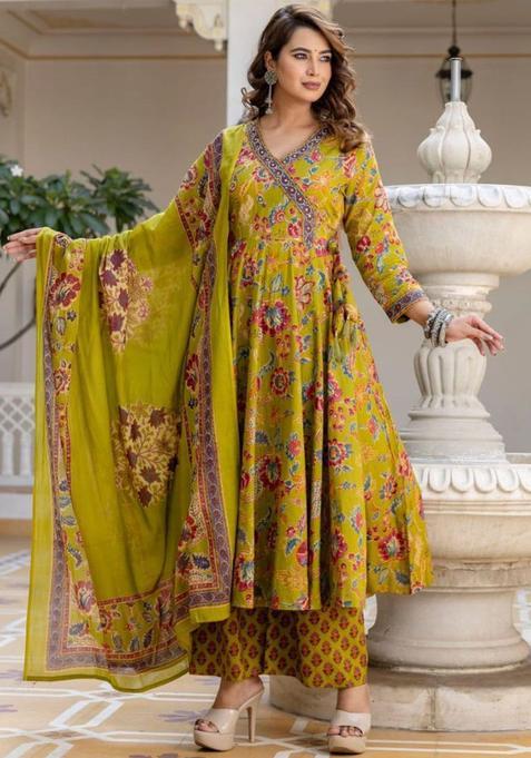 Yellow Printed Viscose Kurta Set — view on Indya