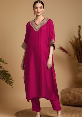 Purple Solid Chinon Kurta Set