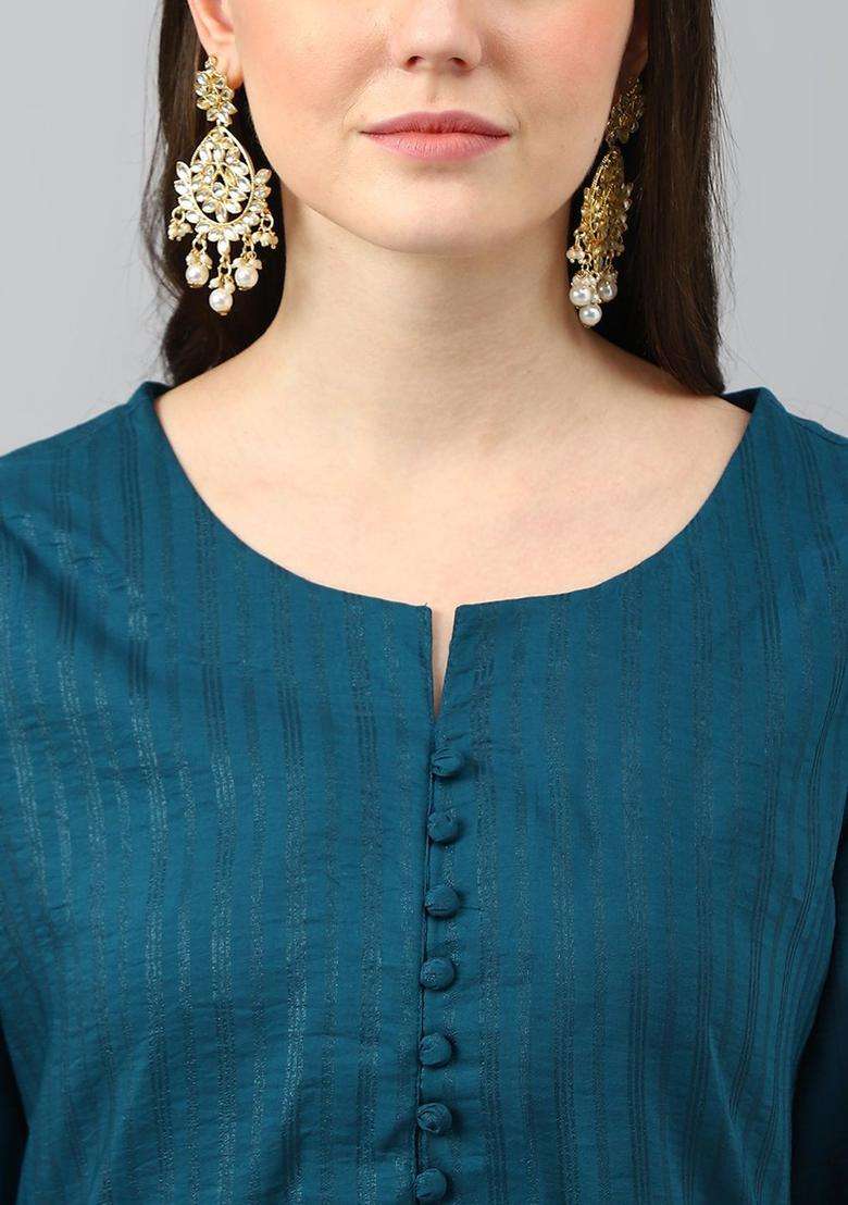 Blue Striped Cotton Kurta Set - Indya