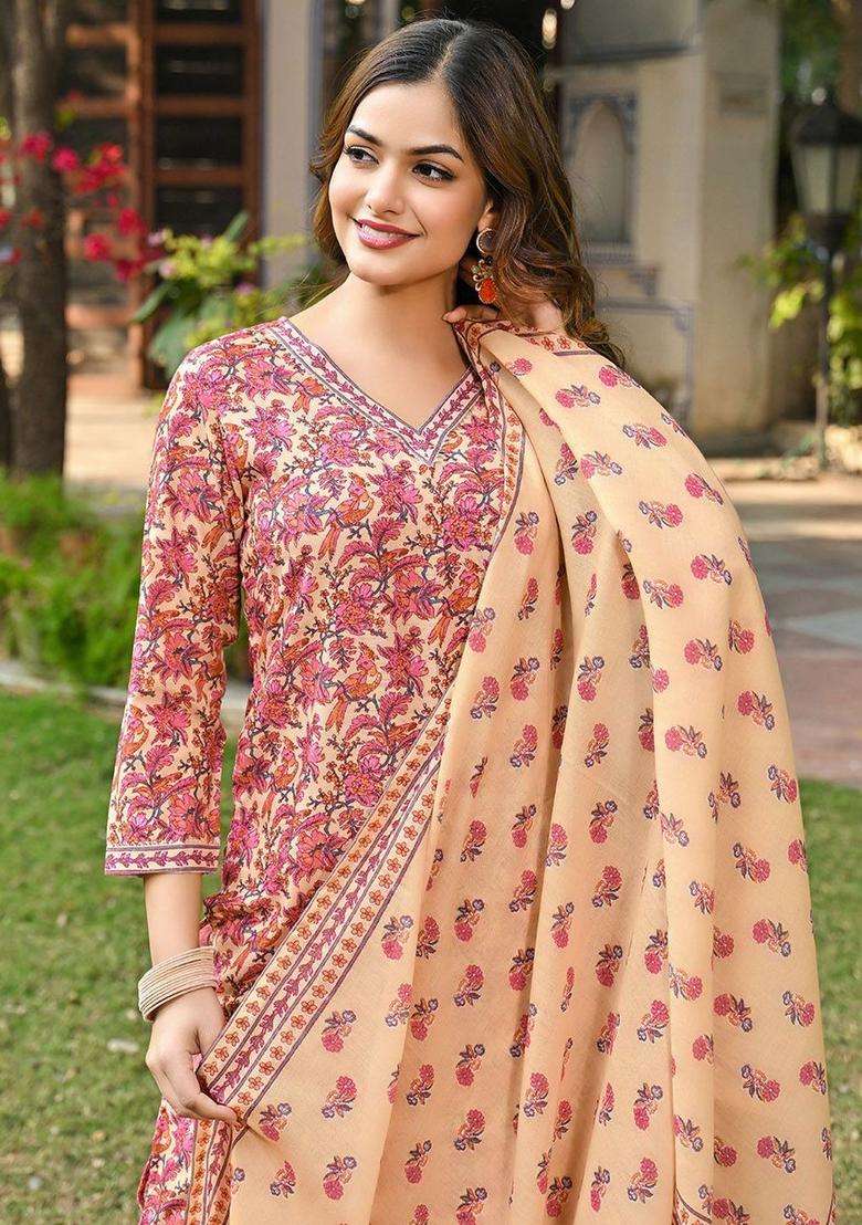 Yellow Printed Viscose Kurta Set - Indya