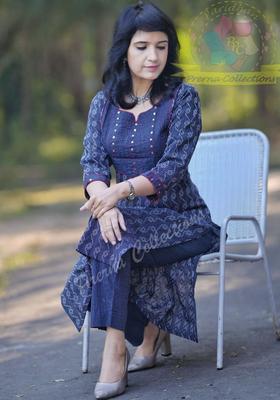 Blue Woven Design Viscose Kurta Set