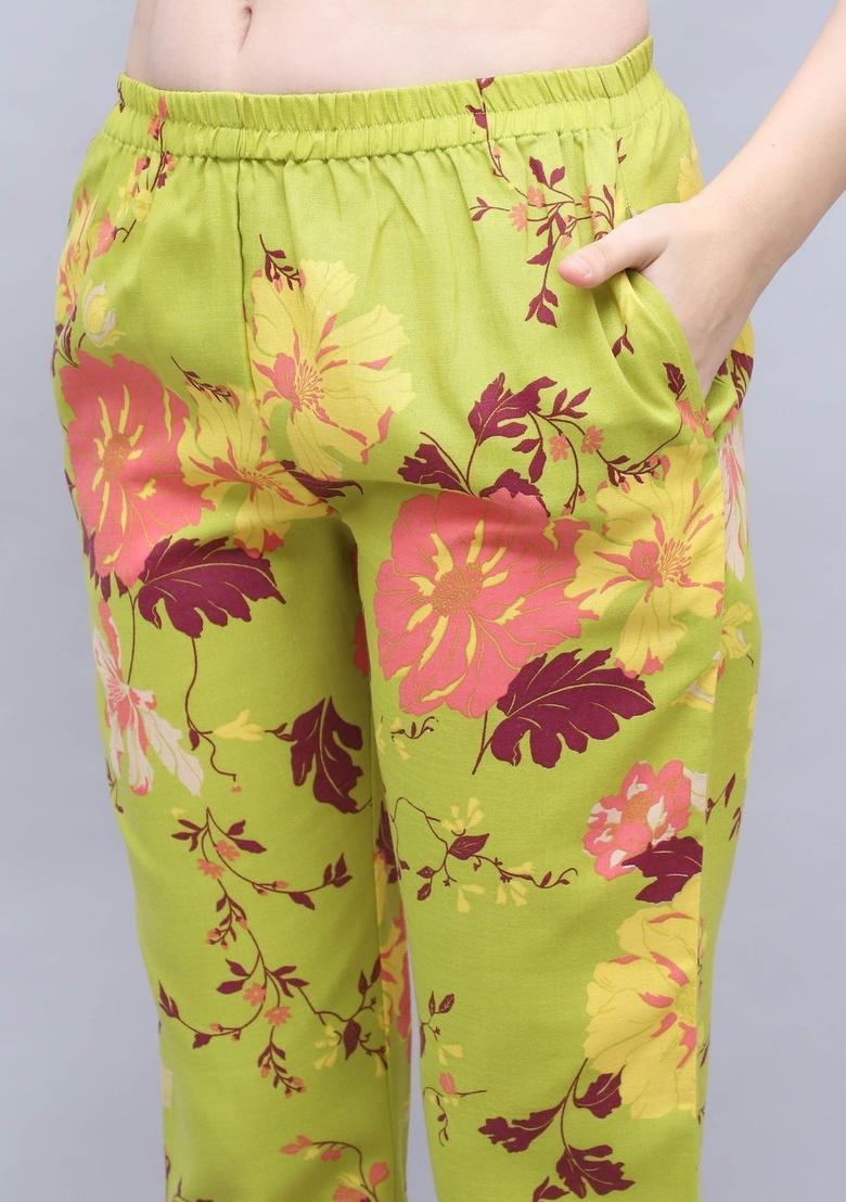 Green Printed Cotton Kurta Set - Indya