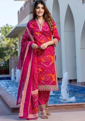 Pink Embroidered Cotton Kurta Set