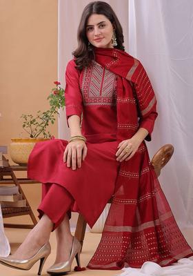 Pink Embroidered Silk Blend Kurta Set