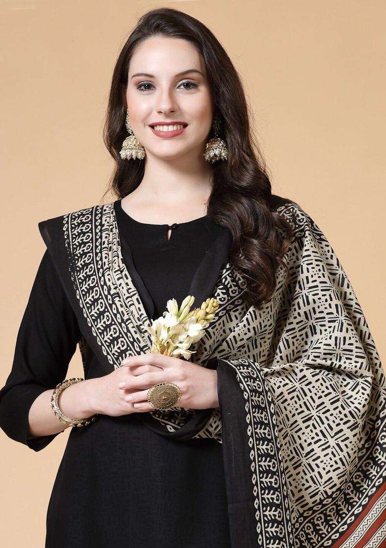 Black Solid Viscose Kurta Set - Indya