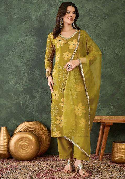 Yellow Embroidered Viscose Kurta Set