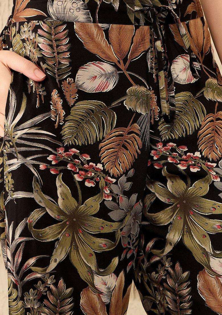 Black Printed Viscose Kurta Set - Indya