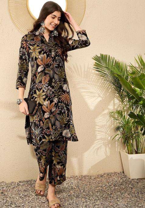 Black Printed Viscose Kurta Set