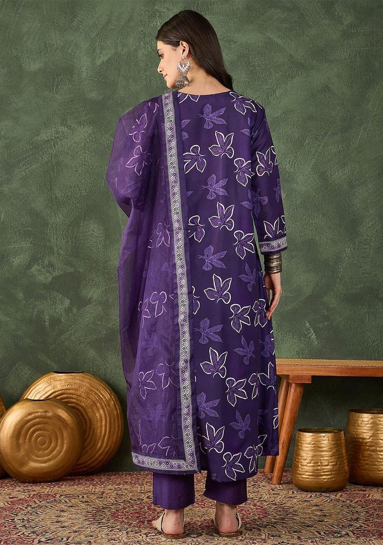 Purple Self Design Viscose Kurta Set - Indya