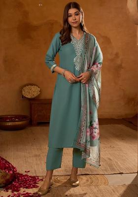 Olive Yoke Design Viscose Kurta Set