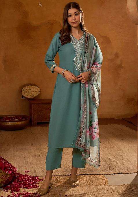 Olive Yoke Design Viscose Kurta Set