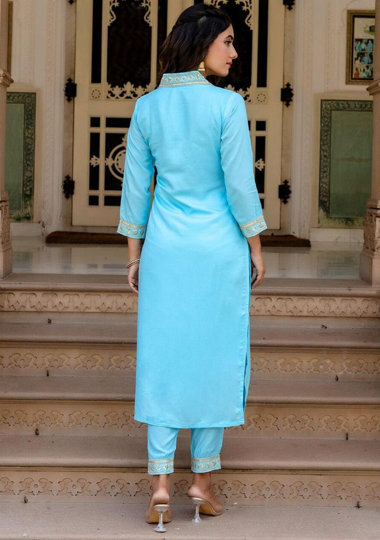 Blue Yoke Design Viscose Kurta Set - Indya