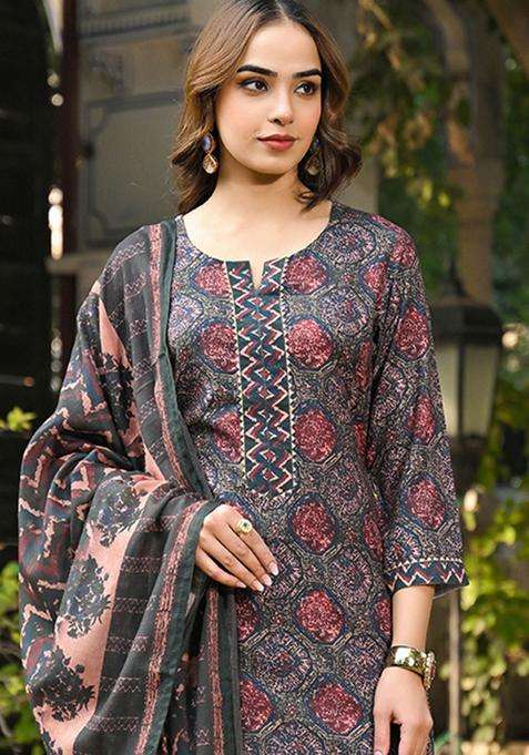 Black Printed Viscose Kurta Set