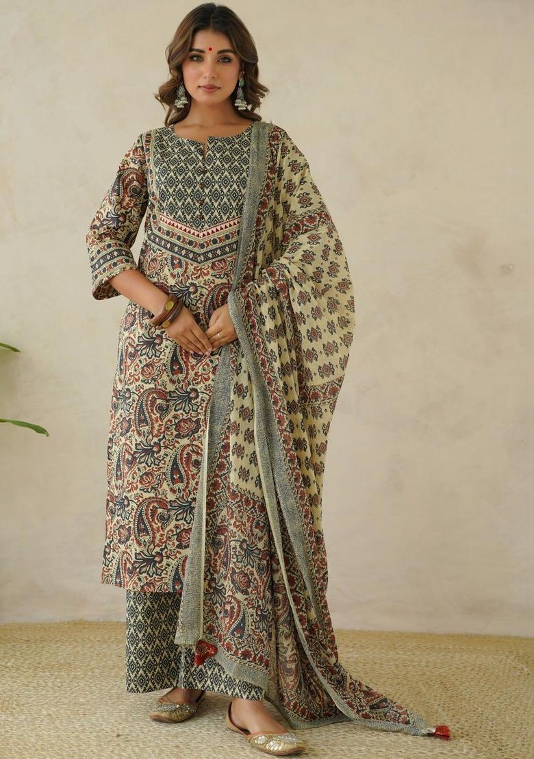 Multi Printed Cotton Kurta Set - Indya