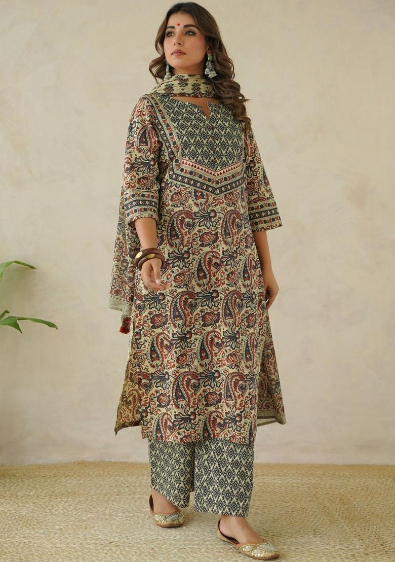 Multi Printed Cotton Kurta Set - Indya