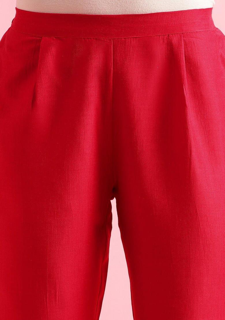 Red Striped Polyester Kurta Set - Indya