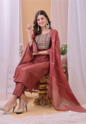 Orange Yoke Design Silk Blend Kurta Set
