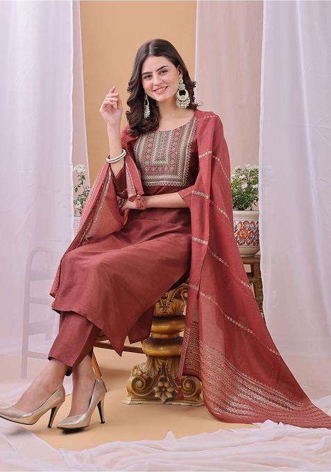 Orange Yoke Design Silk Blend Kurta Set