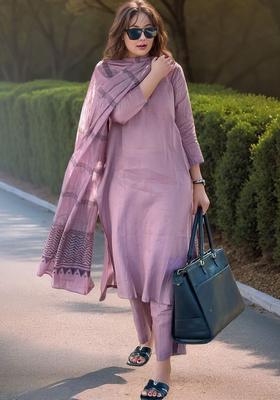 Purple Solid Viscose Kurta Set