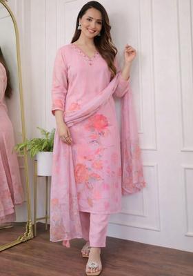 Pink Printed Organza Kurta Set