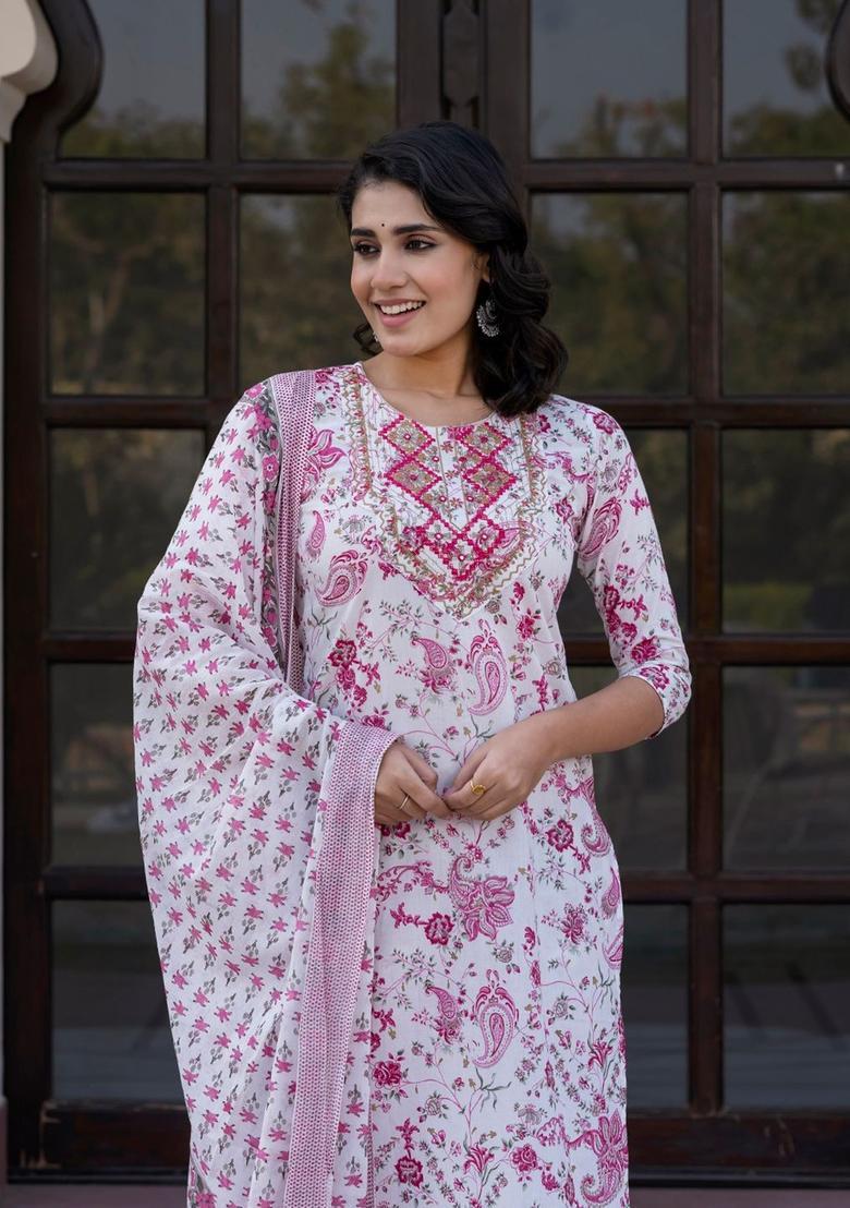Pink Woven Design Cotton Kurta Set - Indya