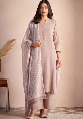 Pink Solid Viscose Kurta Set
