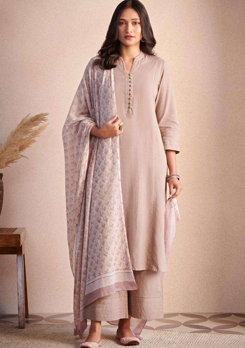 Pink Solid Viscose Kurta Set - Indya