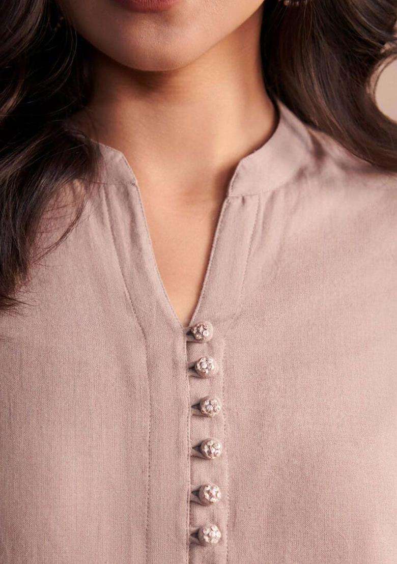 Pink Solid Viscose Kurta Set - Indya