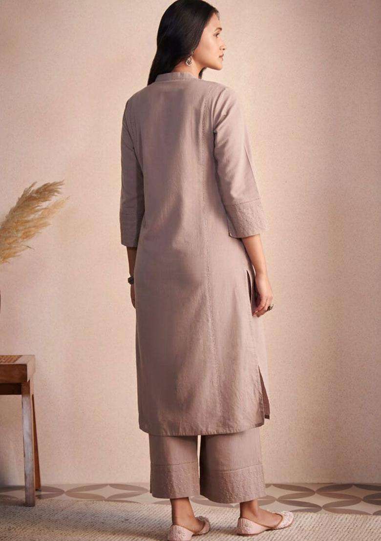 Pink Solid Viscose Kurta Set - Indya