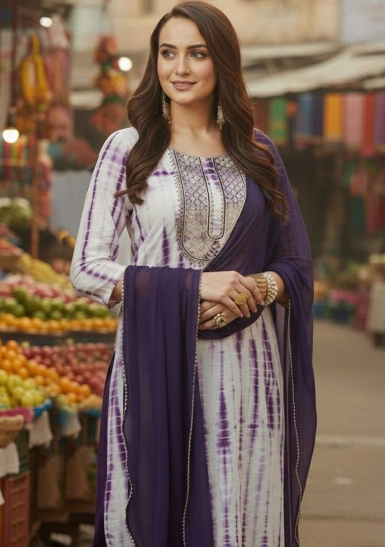 White Dyed Viscose Kurta Set - Indya