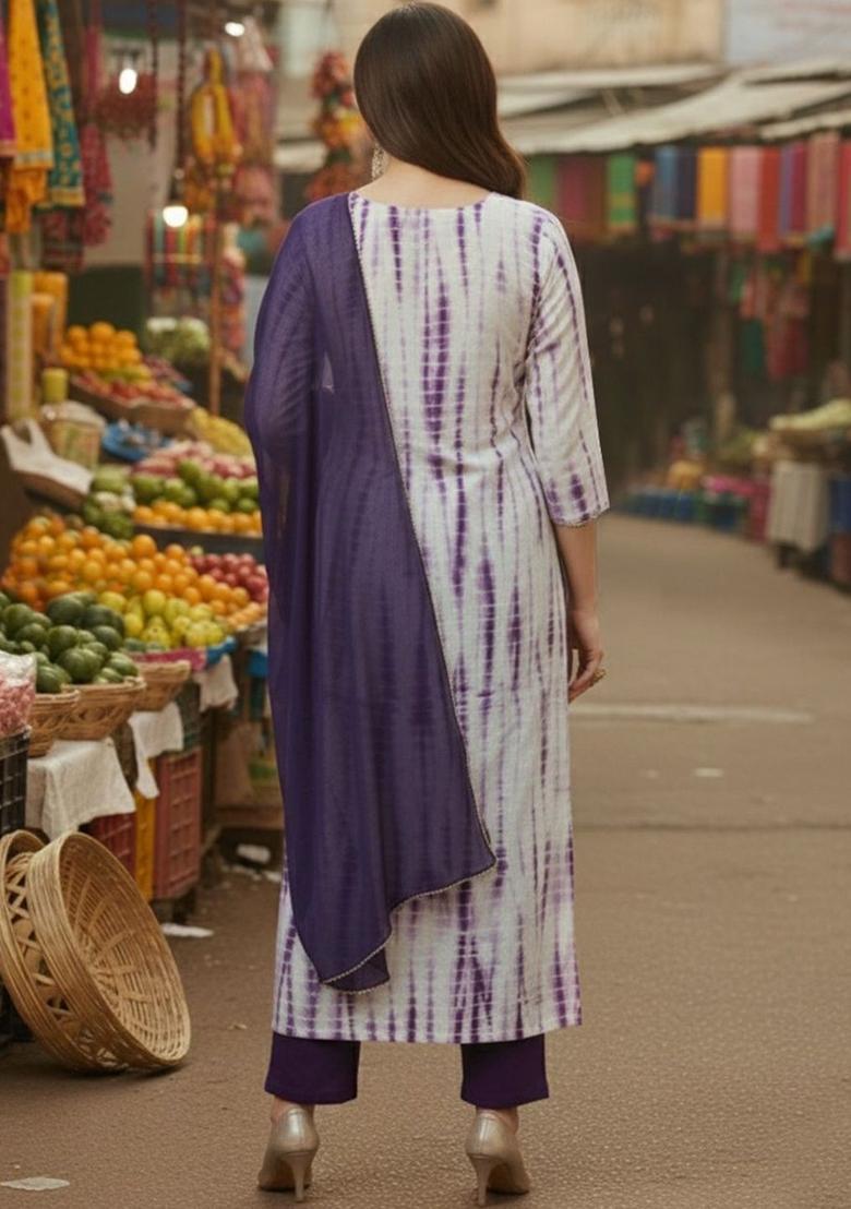 White Dyed Viscose Kurta Set - Indya